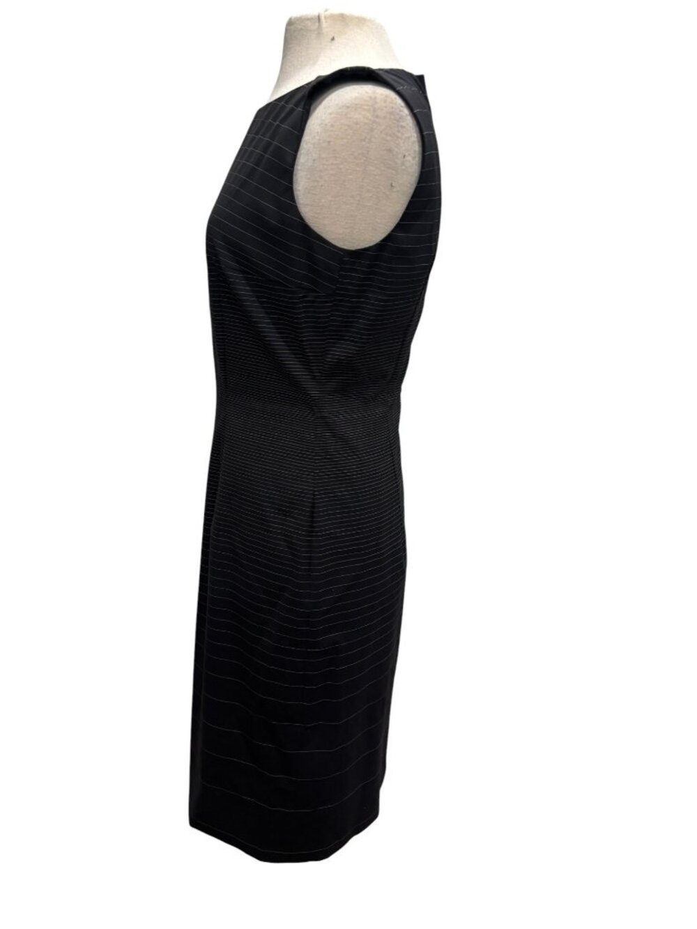 BOSS Hugo Boss Black Pinstripe Wool Sheath Dress Women’s US 6 Sleeveless - Picture 4 of 13